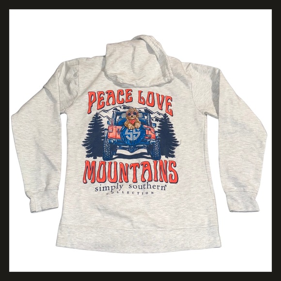 Simply Southern Tops - Simply Southern Hoodie Small Peace Love Mountains Jeep Dog Graphic Pullover Gray